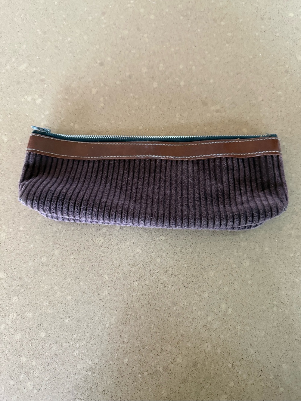 Corduroy Pencil Case in Brown with Zip - Picture 2 of 4